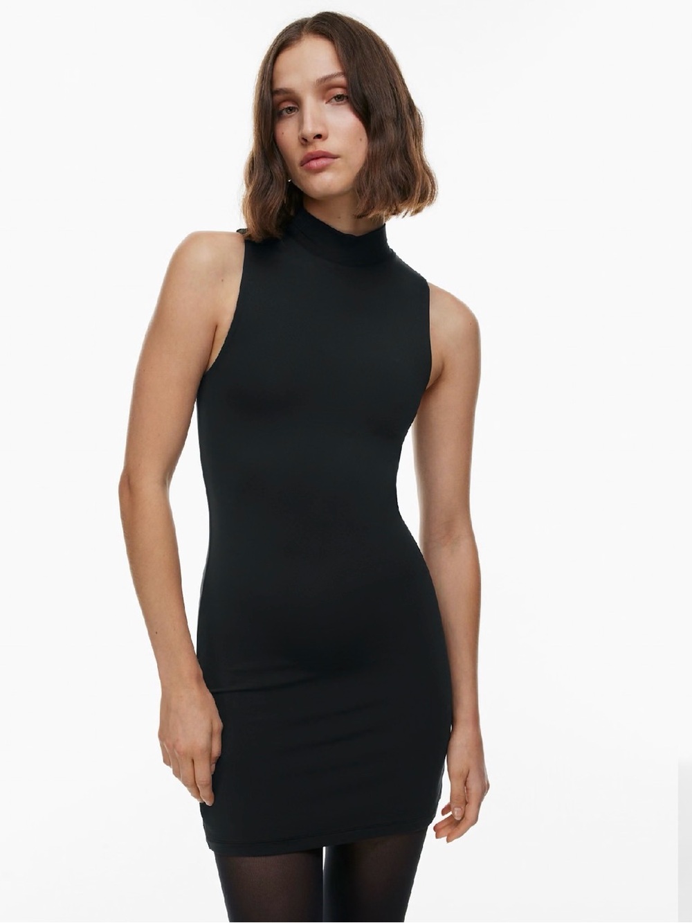 Babaton Black Sleeveless Mock-Neck Bodycon Mini Dress